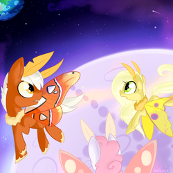 Size: 1900x1900 | Tagged: safe, artist:meekcheep, oc, oc only, mothpony, original species, earth, moon, moth pony general, space
