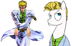 Size: 990x635 | Tagged: safe, artist:fartha, edit, comparison, david bowie, jojo's bizarre adventure, ponified, yoshikage kira