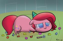 Size: 1052x677 | Tagged: safe, artist:captain64, pinkie pie, g4, female, party, solo, tired pie