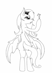 Size: 750x1066 | Tagged: dead source, safe, artist:bolchen, fluttershy, bat pony, pony, bats!, g4, bipedal, butt, cross, female, flutterbat, monochrome, plot, race swap, solo