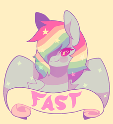 Size: 1025x1124 | Tagged: safe, artist:serafelis, rainbow dash, pegasus, pony, g4, fast, female, hair over one eye, old banner, solo