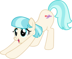 Size: 2500x2069 | Tagged: safe, artist:sadlylover, coco pommel, earth pony, pony, g4, my little pony: friendship is magic, rarity takes manehattan, :d, exploitable meme, female, iwtcird, mare, meme, simple background, solo, stretching, transparent background, vector