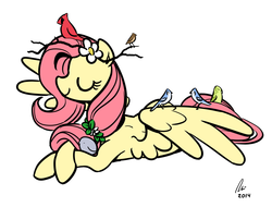 Size: 1280x971 | Tagged: safe, artist:rwl, fluttershy, bird, g4, female, simple background, solo, white background