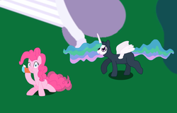 Size: 1175x750 | Tagged: safe, artist:hakar-kerarmor, pinkie pie, princess celestia, ask four inept guardponies, g4, tumblr