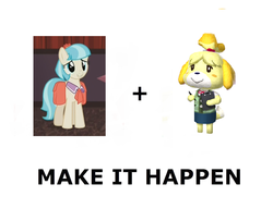 Size: 680x552 | Tagged: safe, coco pommel, g4, my little pony: friendship is magic, rarity takes manehattan, animal crossing, crossover, exploitable meme, isabelle, make it happen, meme, waifu