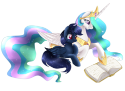 Size: 3630x2621 | Tagged: safe, artist:pridark, princess celestia, oc, g4, book, simple background, transparent background