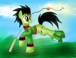 Size: 2082x1585 | Tagged: safe, artist:louderspeakers, pony, anime, crossover, gon freecss, hunter x hunter, ponified, solo