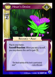 Size: 868x1211 | Tagged: safe, enterplay, lotus blossom, g4, my little pony collectible card game, premiere, ccg, heart's desire, magic the gathering, reference