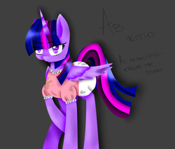 Size: 1400x1200 | Tagged: safe, artist:chiara-dash, twilight sparkle, alicorn, pony, g4, ab initio-from the start- al principio, diaper, female, mare, non-baby in diaper, smock, solo, twilight sparkle (alicorn)