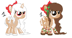 Size: 948x504 | Tagged: dead source, safe, artist:insaneponyadopts, oc, oc only, alicorn, pegasus, pony, adoptable, alicorn oc, bow, christmas, christmas lights, holly