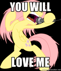 Size: 500x582 | Tagged: safe, fluttershy, g4, angry, female, image macro, singing, solo