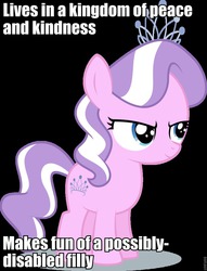 Size: 733x960 | Tagged: safe, diamond tiara, flight to the finish, g4, my little pony: friendship is magic, disabled, female, hat, hypocrisy, image macro, scumbag hat, solo, truth