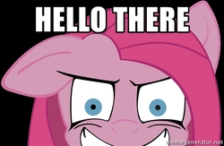 Size: 500x325 | Tagged: safe, pinkie pie, earth pony, pony, g4, black background, creepy, female, image macro, looking at you, mare, pinkamena diane pie, simple background, smiling, solo