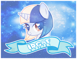 Size: 863x655 | Tagged: source needed, useless source url, safe, artist:disfiguredstick, oc, oc only, pony, unicorn, banner, galaxy, heart eyes, idgaf, looking at you, smiling, solo, stars, subversive kawaii, wingding eyes