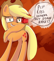 Size: 800x900 | Tagged: safe, applejack, g4, apple, buy some apples, female, raised hoof, solo, stranger danger