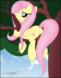 Size: 2335x3000 | Tagged: safe, artist:iflysna94, fluttershy, pegasus, pony, g4, butt, featureless crotch, female, plot, prone, solo, tree, underhoof