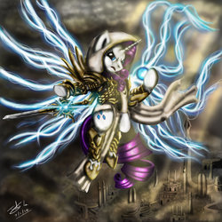 Size: 894x894 | Tagged: safe, artist:the-revered-dragon, rarity, g4, armor, diablo (series), female, parody, solo, tyrael