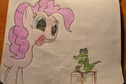 Size: 1024x682 | Tagged: safe, artist:ghostofwar909, gummy, pinkie pie, g4, traditional art