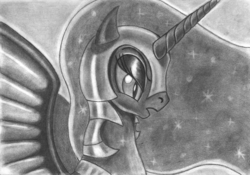 Size: 1230x860 | Tagged: safe, artist:ghostofwar909, nightmare moon, g4, female, monochrome, solo, traditional art