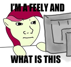 Size: 970x912 | Tagged: safe, roseluck, g4, computer, feels, i'm a filly and what is this, meme, wojak