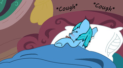 Size: 1024x568 | Tagged: safe, artist:anastasianaomi, oc, oc only, blushing, cold, coughing, fever, flu, icy dew, sick, solo