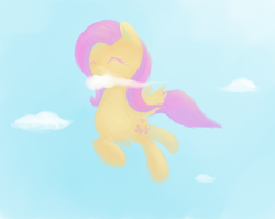 Size: 1268x1008 | Tagged: safe, artist:fealev, fluttershy, g4, cloud, cloudy, female, flying, solo