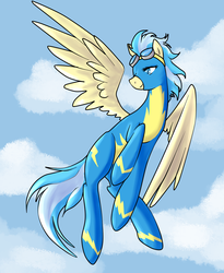 Size: 1200x1466 | Tagged: safe, artist:kaer-morhen, misty fly, pegasus, pony, g4, clothes, cloud, female, flying, mare, solo, uniform, wonderbolts, wonderbolts uniform