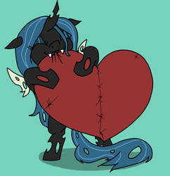 Size: 684x706 | Tagged: safe, artist:itsaaudraw, queen chrysalis, changeling, changeling queen, g4, bipedal, cute, cutealis, eyes closed, female, filly, heart, nom, simple background, smiling, solo, younger