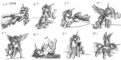 Size: 2000x1000 | Tagged: safe, artist:nalesia, princess celestia, g4, alcohol, blushing, drunk, feather, female, messy mane, monochrome, sketch, solo