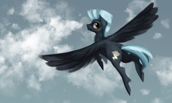 Size: 1380x832 | Tagged: safe, artist:hoofboot, thunderlane, g4, flying, male, solo