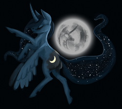 Size: 2135x1911 | Tagged: safe, artist:hoofboot, princess luna, alicorn, pony, g4, female, mare in the moon, moon, rearing, solo