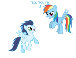 Size: 5000x3862 | Tagged: artist needed, safe, rainbow dash, soarin', pegasus, pony, g4, duo, female, male, mare, ship:soarindash, shipping, simple background, spread wings, stallion, straight, transparent background, vector, wings