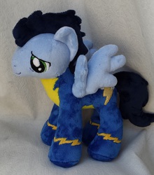 Size: 880x1000 | Tagged: safe, artist:caashley, soarin', pegasus, pony, g4, clothes, customized toy, irl, male, photo, plushie, solo, spread wings, stallion, uniform, wings, wonderbolts uniform