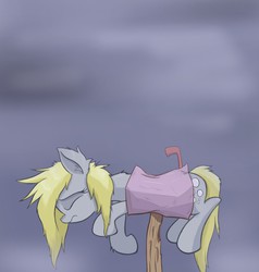 Size: 1335x1400 | Tagged: safe, artist:heir-of-rick, derpy hooves, pegasus, pony, g4, derpy inside a mailbox, female, mailbox, mare, sad, solo, stuck