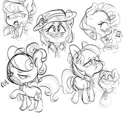 Size: 2000x1833 | Tagged: safe, artist:snuggiebun, coco pommel, rarity, suri polomare, earth pony, pony, g4, rarity takes manehattan, female, monochrome