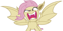 Size: 1024x510 | Tagged: safe, artist:bobsicle0, fluttershy, bat pony, pony, bats!, g4, .svg available, female, flutterbat, flutterrage, love me, race swap, simple background, solo, transparent background, vector, you're going to love me