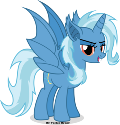 Size: 2984x3126 | Tagged: safe, artist:vector-brony, trixie, alicorn, bat pony, bat pony alicorn, bat pony unicorn, hybrid, pony, unicorn, g4, alicornified, bat ponified, bat pony trixie, fangs, female, horn, lidded eyes, mare, open mouth, race swap, simple background, solo, transparent background, trixiebat, trixiecorn