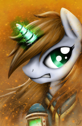 Size: 3300x5100 | Tagged: dead source, safe, artist:spiritofthwwolf, oc, oc only, oc:littlepip, pony, unicorn, fallout equestria, abstract background, badass, clothes, fanfic, fanfic art, female, glowing horn, gritted teeth, horn, jumpsuit, magic, mare, pipbuck, solo, teeth, vault suit