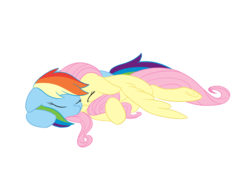 Size: 1069x748 | Tagged: safe, artist:skunkwaffle, fluttershy, rainbow dash, g4, cute, female, lesbian, ship:flutterdash, shipping, sleeping, sleeping together, weapons-grade cute