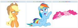 Size: 773x283 | Tagged: safe, applejack, pinkie pie, rainbow dash, derpibooru, g4, exploitable meme, juxtaposition, juxtaposition win, meme, meta