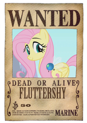 Size: 600x849 | Tagged: safe, artist:lightdegel, fluttershy, parasprite, g4, crossover, female, one piece, solo, tony tony chopper, wanted, wanted poster