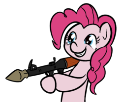 Size: 660x553 | Tagged: safe, artist:niksiekins, pinkie pie, g4, female, gun, rocket launcher, rpg, rpg-7, smiling, solo