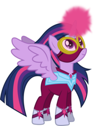 Size: 5170x6620 | Tagged: safe, artist:90sigma, twilight sparkle, alicorn, pony, g4, power ponies (episode), absurd resolution, clothes, costume, female, glowing horn, goggles, horn, magic, mare, mask, masked matter-horn costume, power ponies, simple background, solo, spread wings, transparent background, twilight sparkle (alicorn), vector, wings