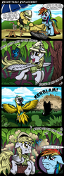 Size: 1849x5100 | Tagged: safe, artist:gray--day, daring do, derpy hooves, rainbow dash, macaw, pegasus, pony, g4, circling stars, clothes, comic, crash, cute, derp, dizzy, female, floppy ears, frown, george of the jungle, grin, hat, mare, palindrome get, pith helmet, pouting, sad, smiling, stars, torn clothes, umbrella, vacation