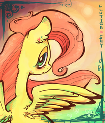 Size: 640x750 | Tagged: safe, artist:mirululu, fluttershy, pony, g4, female, looking back, solo