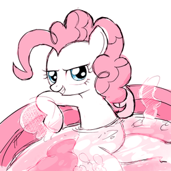 Size: 1024x1024 | Tagged: safe, artist:momo, pinkie pie, g4, bronybait, female, grin, hot tub, love, solo, swimming pool