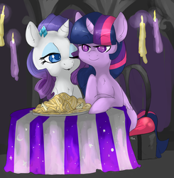 Size: 1280x1305 | Tagged: safe, artist:mt, rarity, twilight sparkle, alicorn, pony, g4, female, lesbian, mare, ship:rarilight, shipping, spaghetti, twilight sparkle (alicorn)