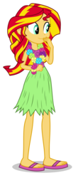 Size: 3300x7533 | Tagged: safe, artist:mohawgo, sunset shimmer, equestria girls, g4, my little pony equestria girls: rainbow rocks, clothes, feet, female, grass skirt, hula, hulashimmer, lei, sandals, simple background, skirt, solo, transparent background, vector