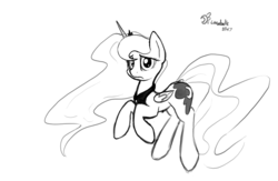 Size: 1280x834 | Tagged: safe, artist:darkflame75, princess luna, lunadoodle, g4, female, frown, monochrome, sad, sketch, solo