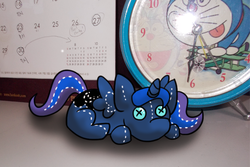 Size: 655x437 | Tagged: safe, artist:karlaandbliss, princess luna, lunadoodle, g4, calendar, clock, doraemon, irl, photo, plushie